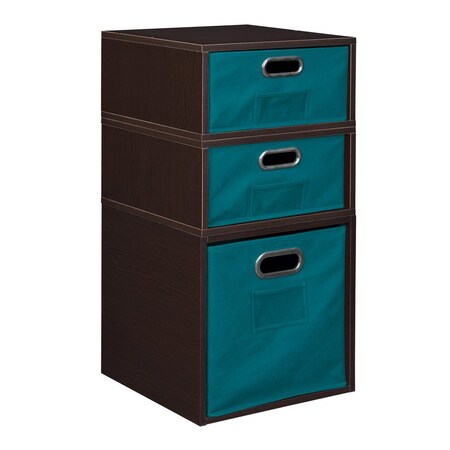 Regency Niche Cubo Storage Organizer Open Bookshelf Set- 1 Full Cube/2 Half Cubes with Foldable Storage Bins- Truffle/Teal PC1F2HTF-1F2HTL